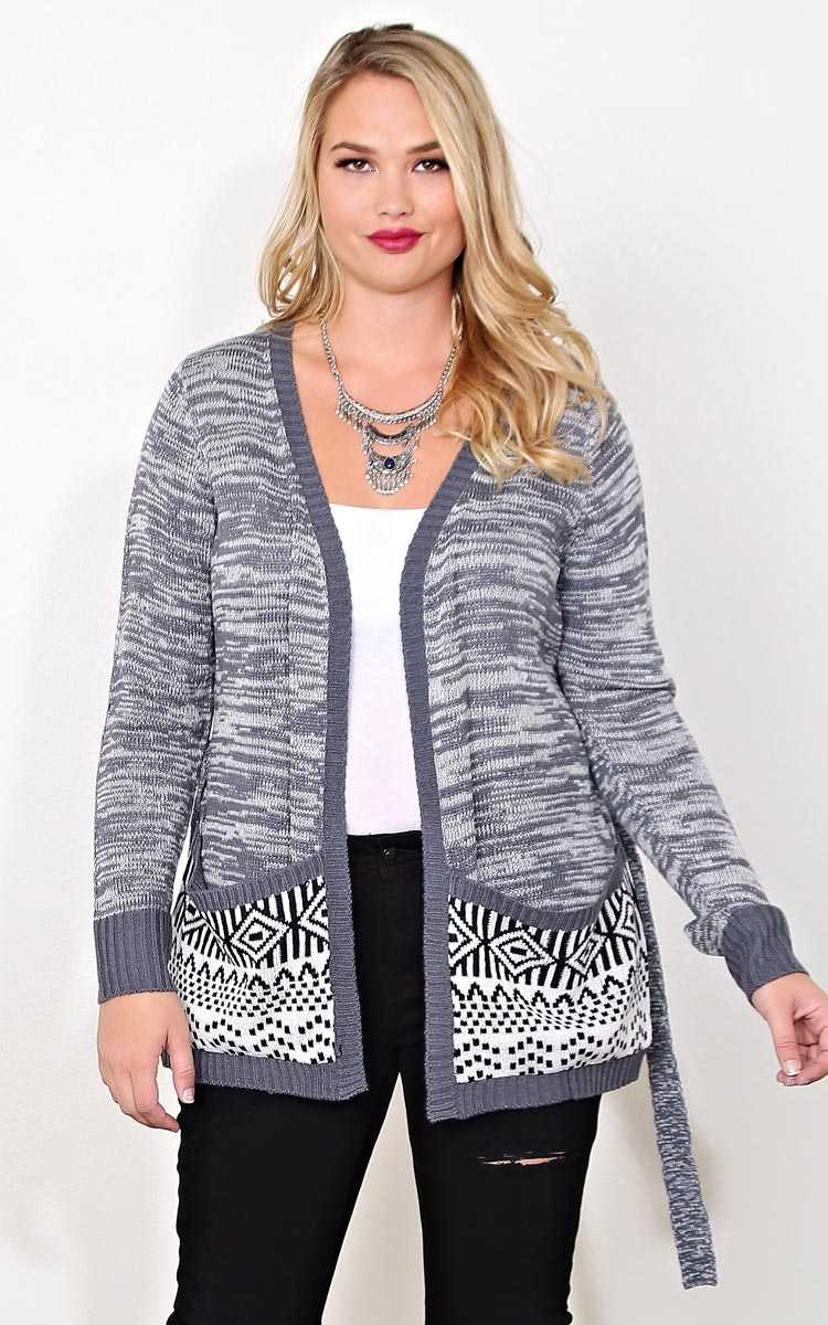 Plus Size Cool Aztec Sweater Knit Wrap - Grey Combo in Size 2X by Styles For Less