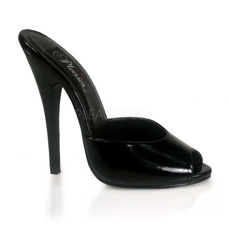 Black Patent Slip On Peep Toe High Heels
