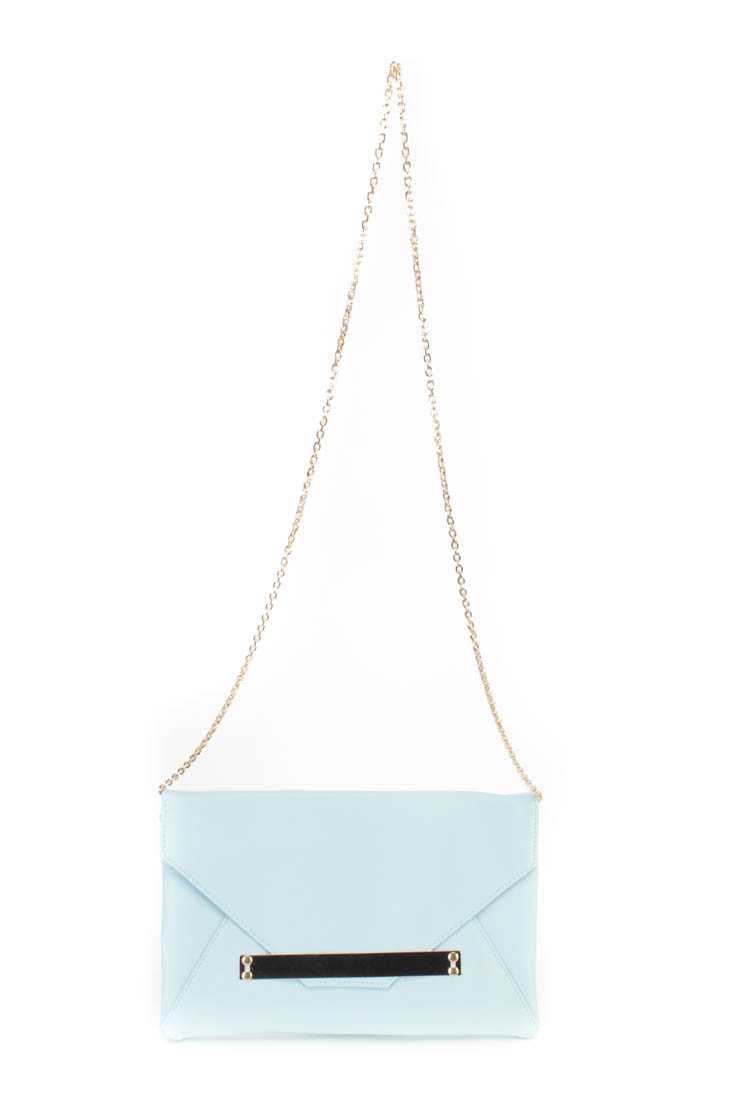 Baby Blue Faux Leather Envelope Handbag