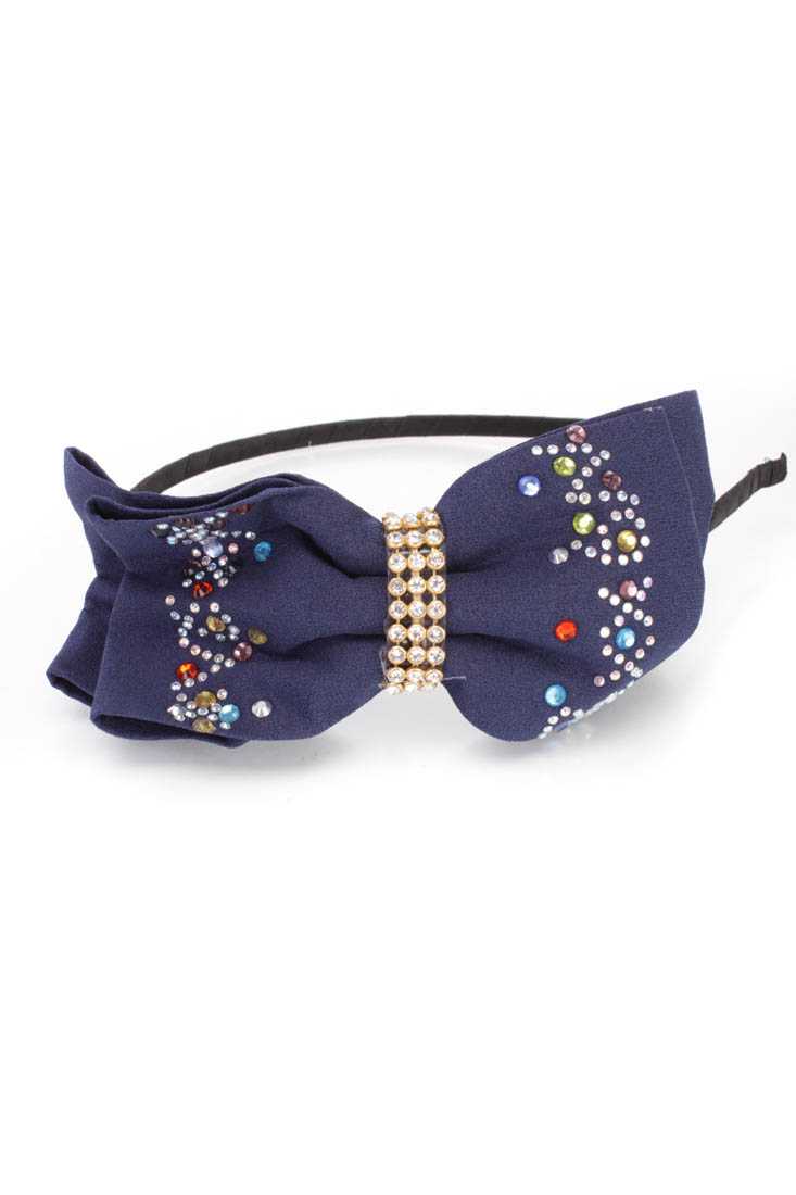 Cute Navy Rhinestone Detail Hair Bow Headband