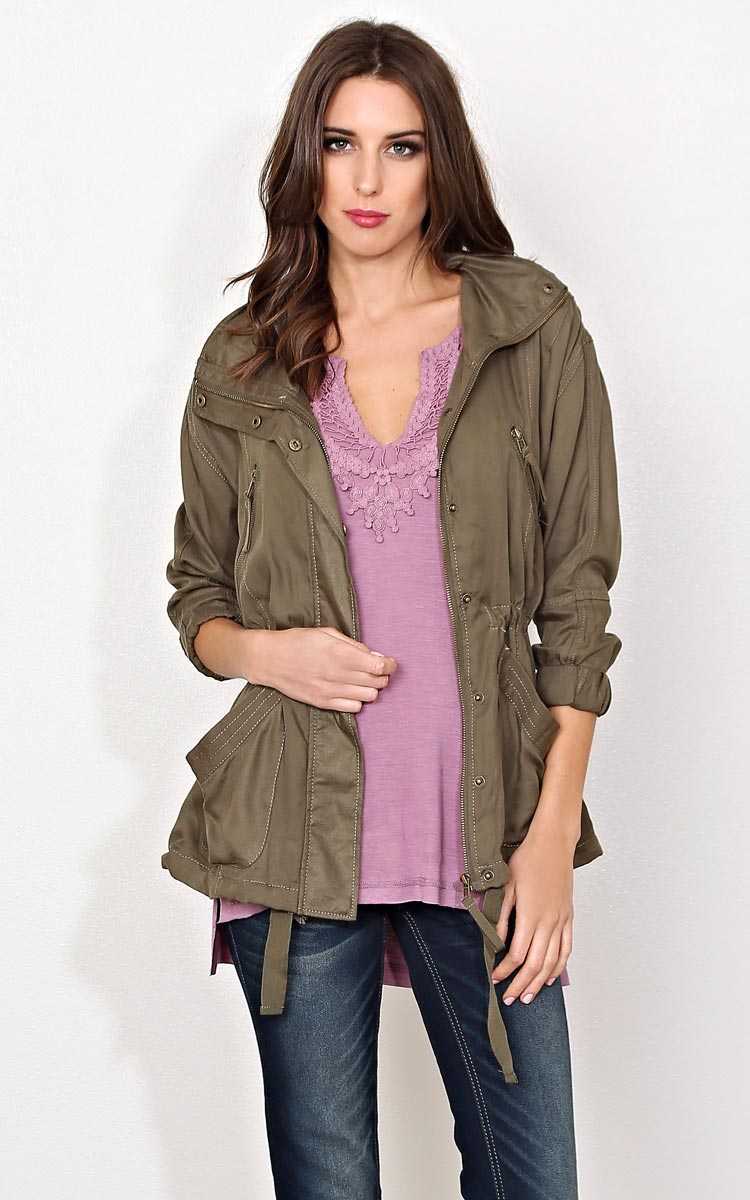 Olive Spring Showers Woven Anorak - - Olive/Drab in Size by Styles For Less