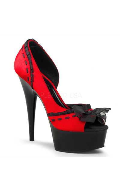 Red Satin Ruffled Peep Toe High Heels