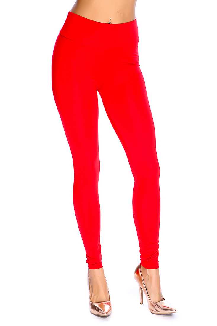 Red High Waist Wide Banded Leggings