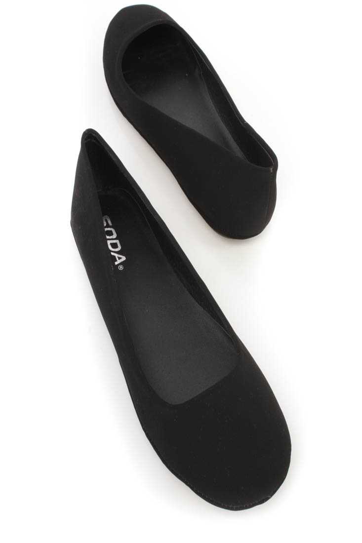 Black Closed Toe Ballet Flats Nubuck Faux Leather