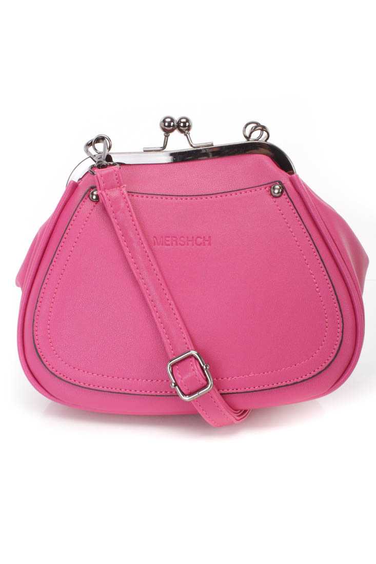 Fuchsia Faux Leather Snap Lock Handbag