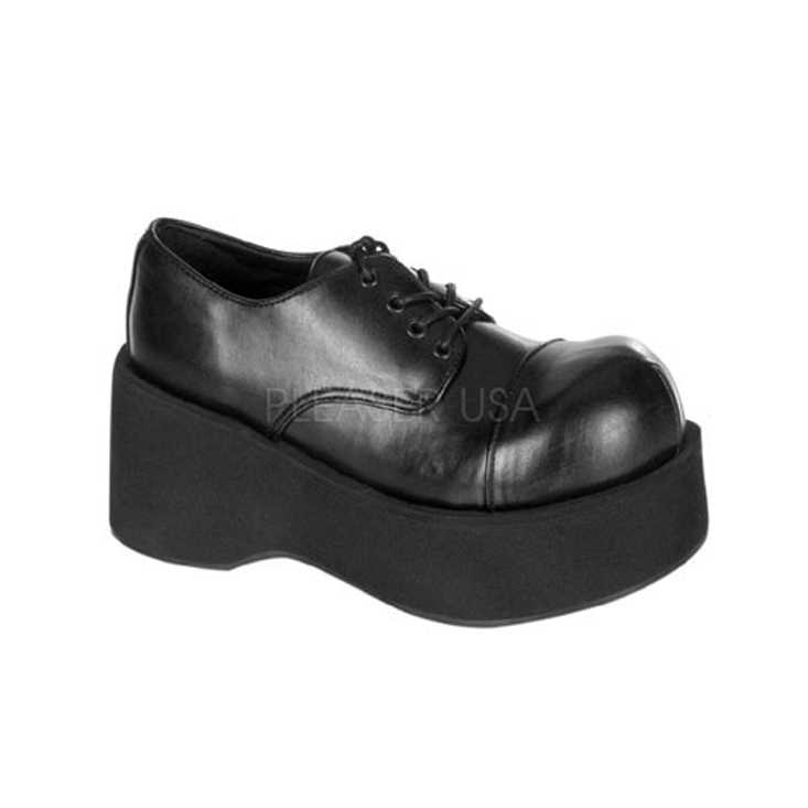 Black Faux Leather Oxford Platform Wedges