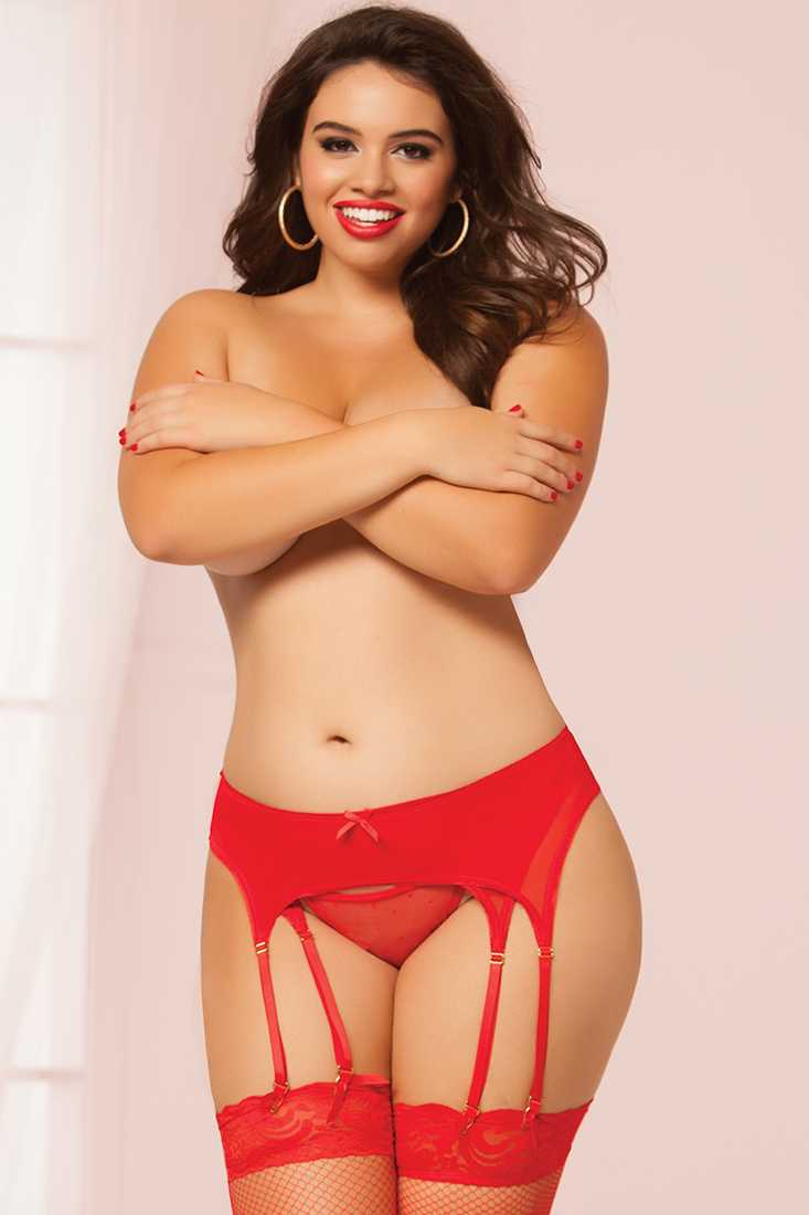 Red Plus Size Mesh Garter Belt Undergarment