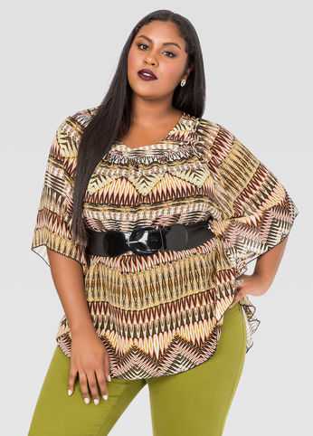 Sheer Belted Poncho Top