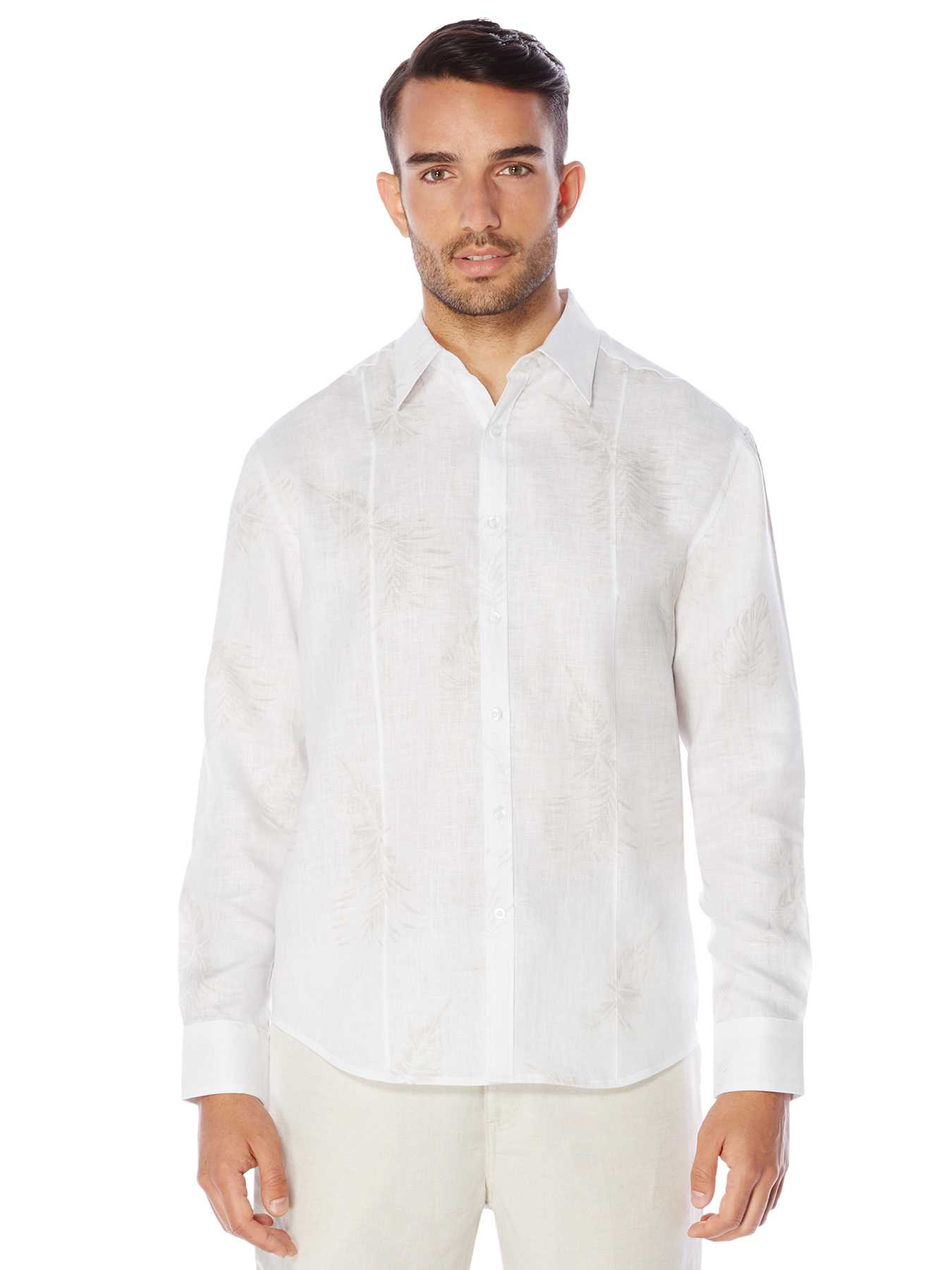 Cubavera 100% Linen Long Sleeve Leaf Print Shirt