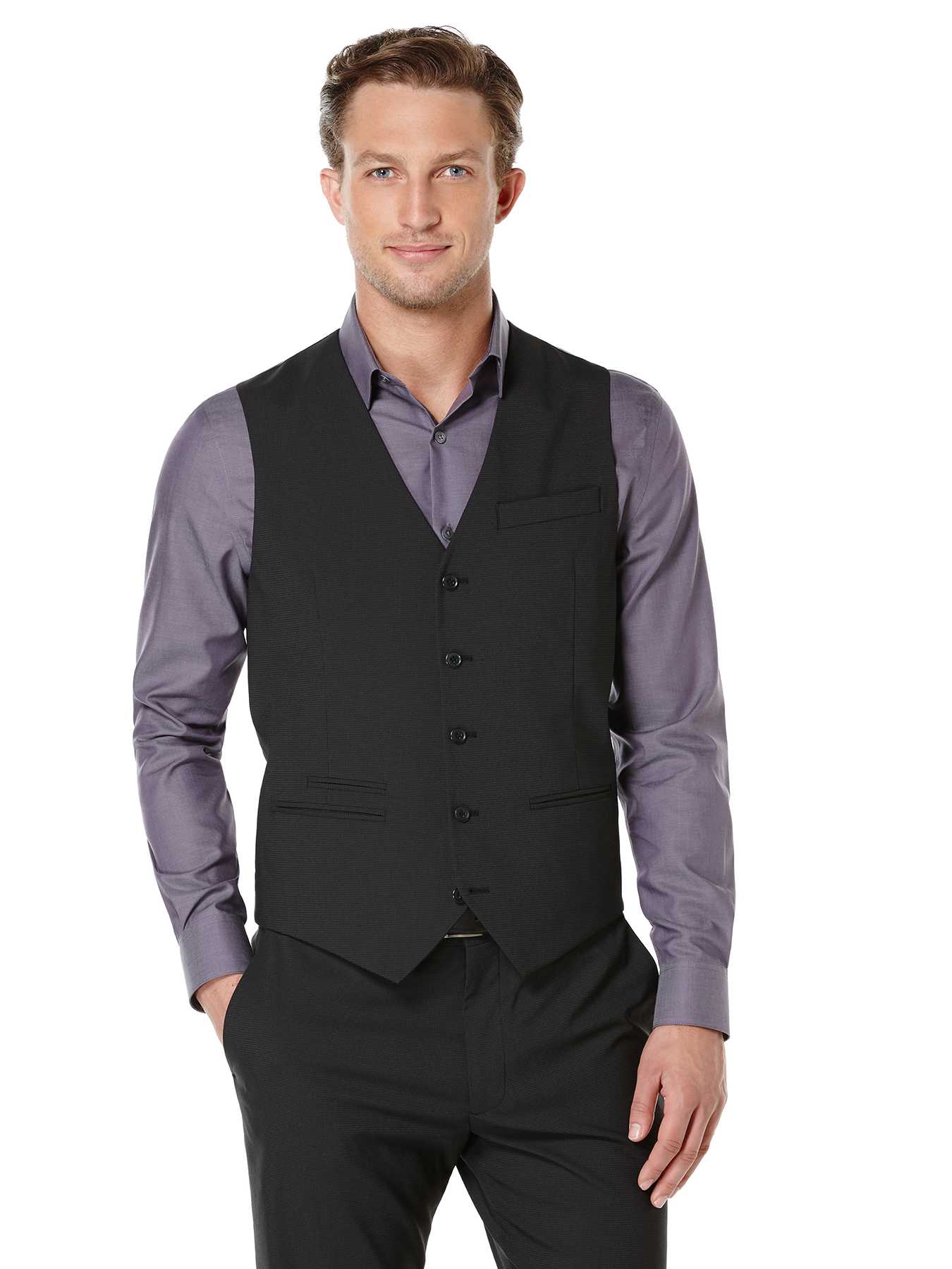 Perry Ellis Mini Check Suit Vest