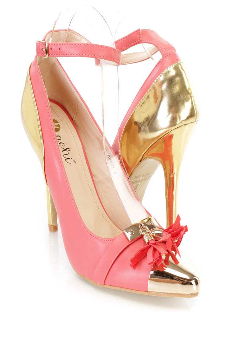 Coral Metallic Accent Tassel Decor Single Sole Heels Faux Leather