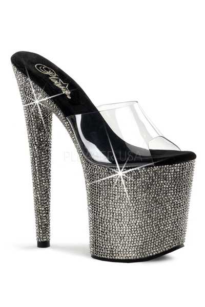 Clear Pewter Rhinestone Platform High Heels