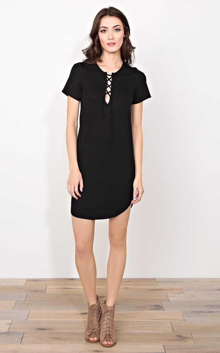 Cruz Lace Up T Shirt Dress - - Black in Size by Styles For Less