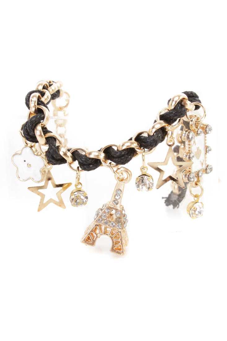 Black High Polish Metal Charm Bracelet