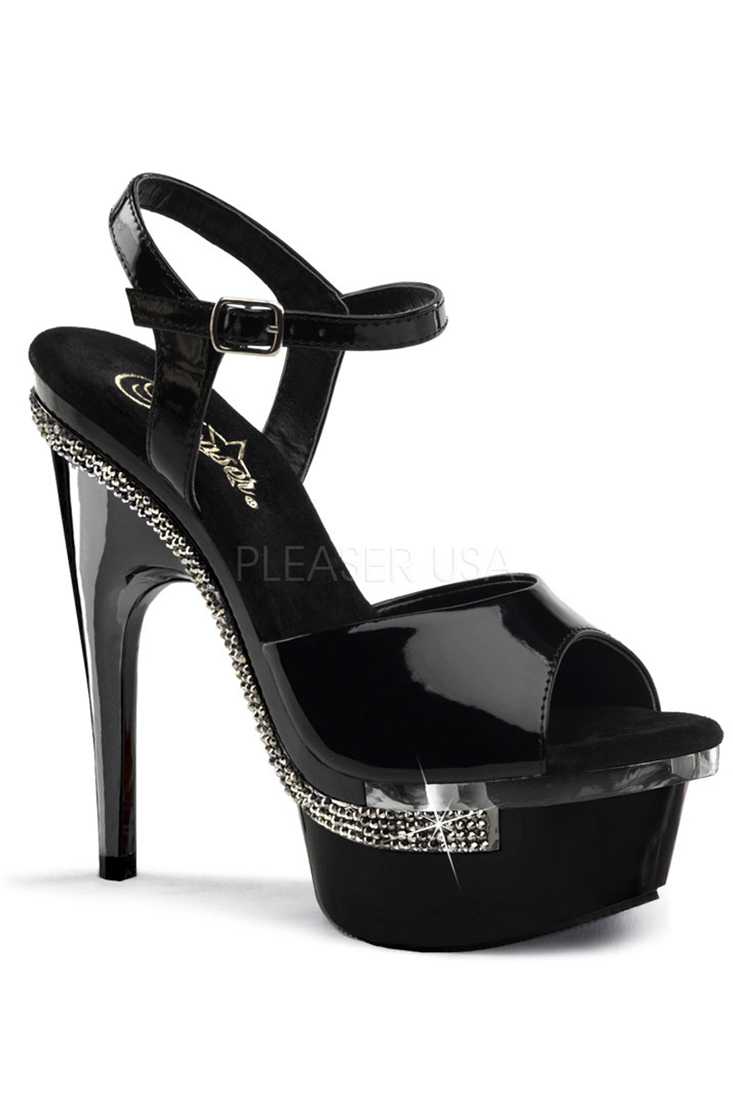 Black Rhinestone Trim Platform High Heel Patent