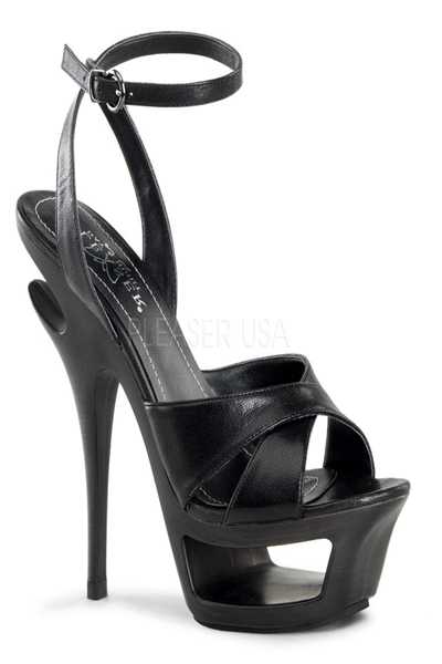 Black Leather Ankle Wrap Sandal Platform High Heels