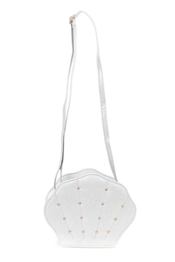 Silver Seashell Studded Adjustable Shoulder Strap Handbag