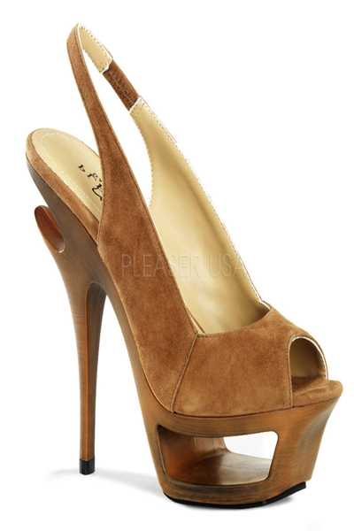Brown Suede Cut-Out Platform Sling-Back Sandal Heel