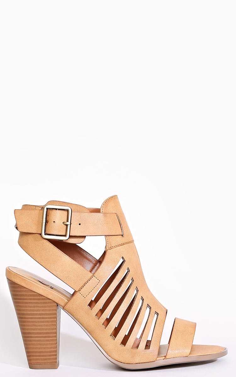 Savannah Caged Faux Leather Heels - Tan in Size by Styles For Less