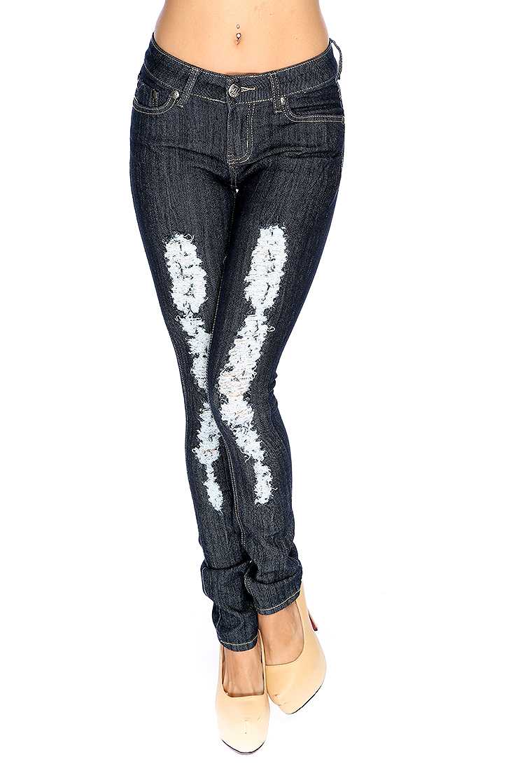Dark Blue Denim Distressed Skinny Pants