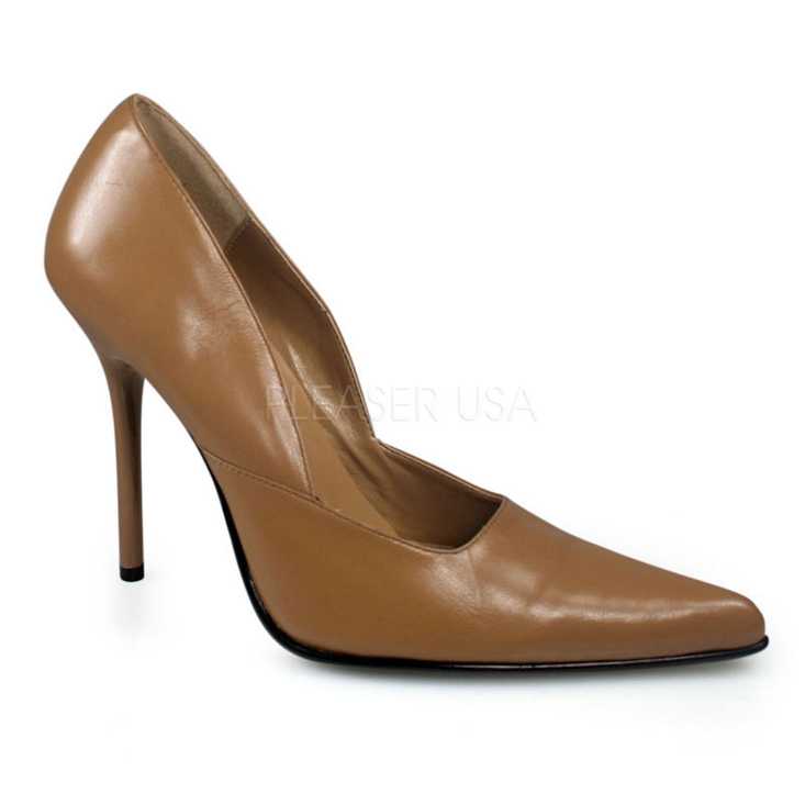 Camel Pointed Closed Toe Pump High Heels Leather