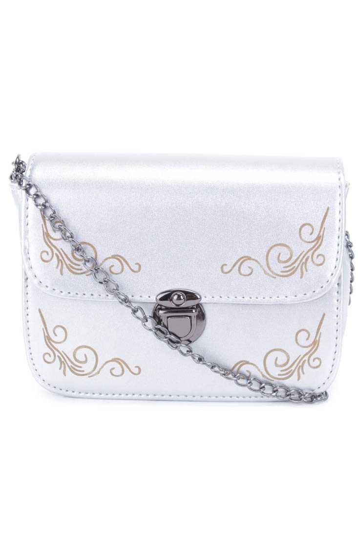 Silver Metallic Print Faux Leather Mini Handbag