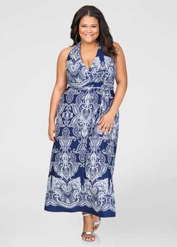 Bandana Print Halter Maxi Dress