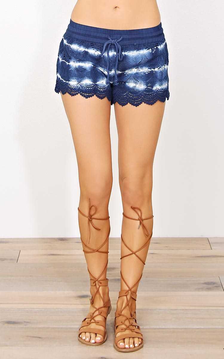 Ocean Dreams Crochet Shorts - SML - Navy Combo in Size Small by Styles For Less