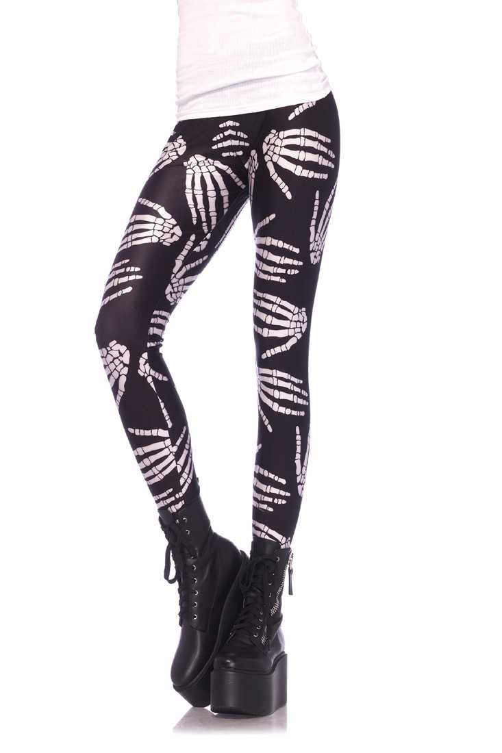 Black White Boney Hands Print Leggings