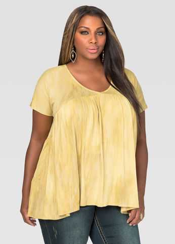 Distressed Finish Shirred Tee