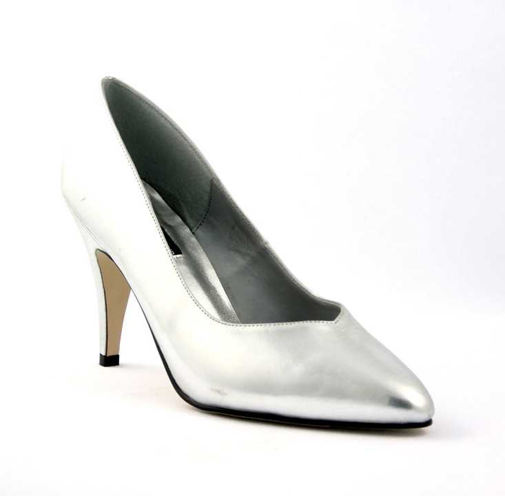 Silver Faux Leather Pointed Toe Pump High Heels