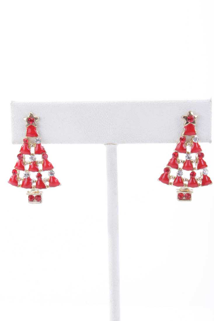 Red Gold Holiday Tree High Polish Earrings