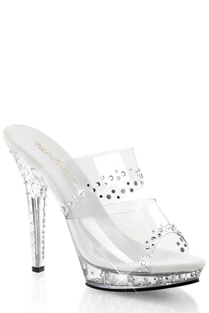 Clear Clear Rhinestone Two Band High Heels PVC
