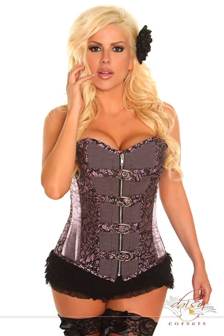 Purple Buckled Brocade Steel Boned Corset