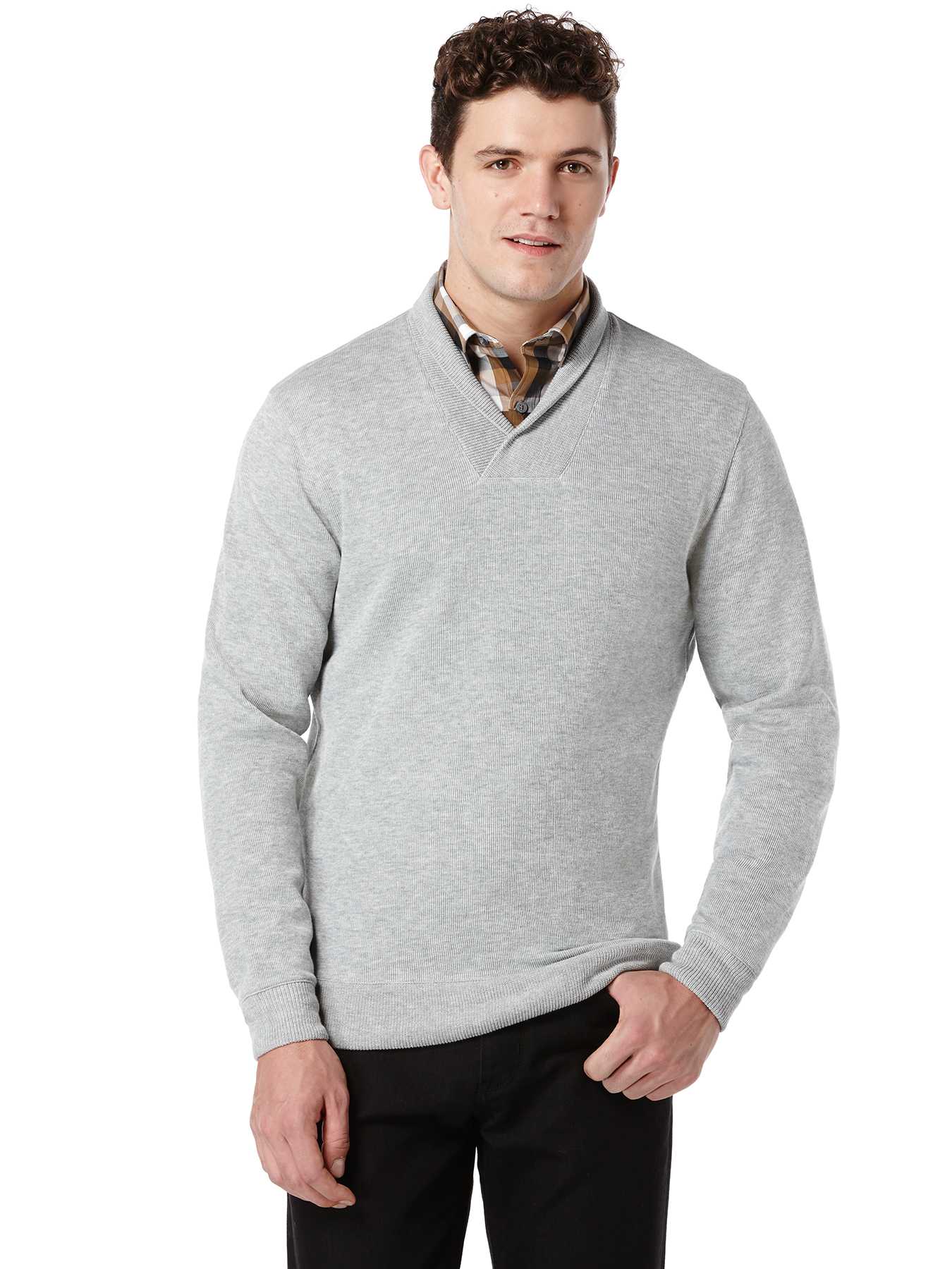 Perry Ellis Long Sleeve Rib V-Neck Sweater