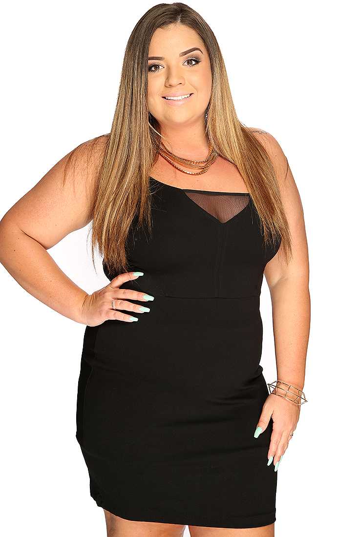 Black Spaghetti Strap Sexy Mesh Cut Out Plus Size Party Dress