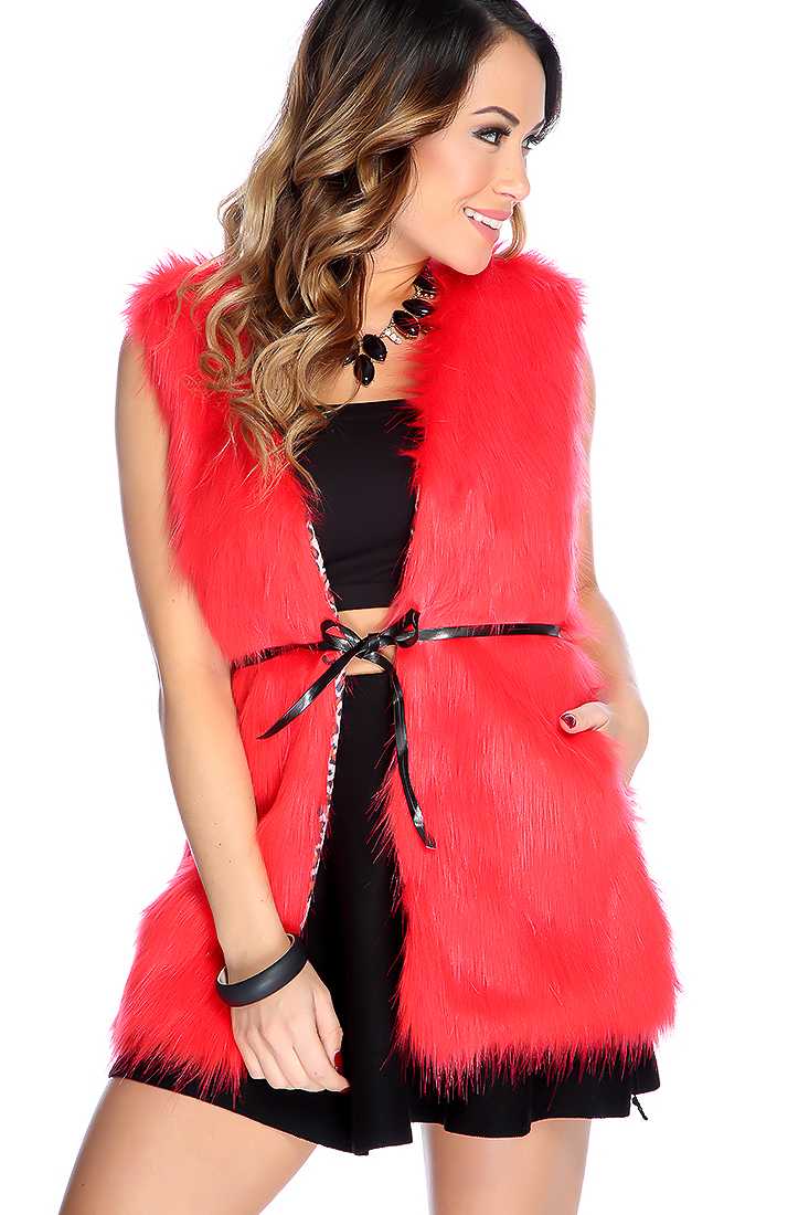 Red Faux Fur Sleeveless Vest
