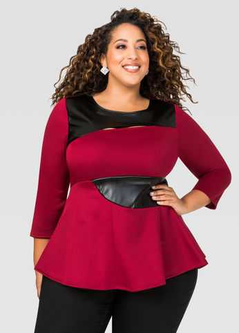 Colorblock Faux Leather Peplum Top
