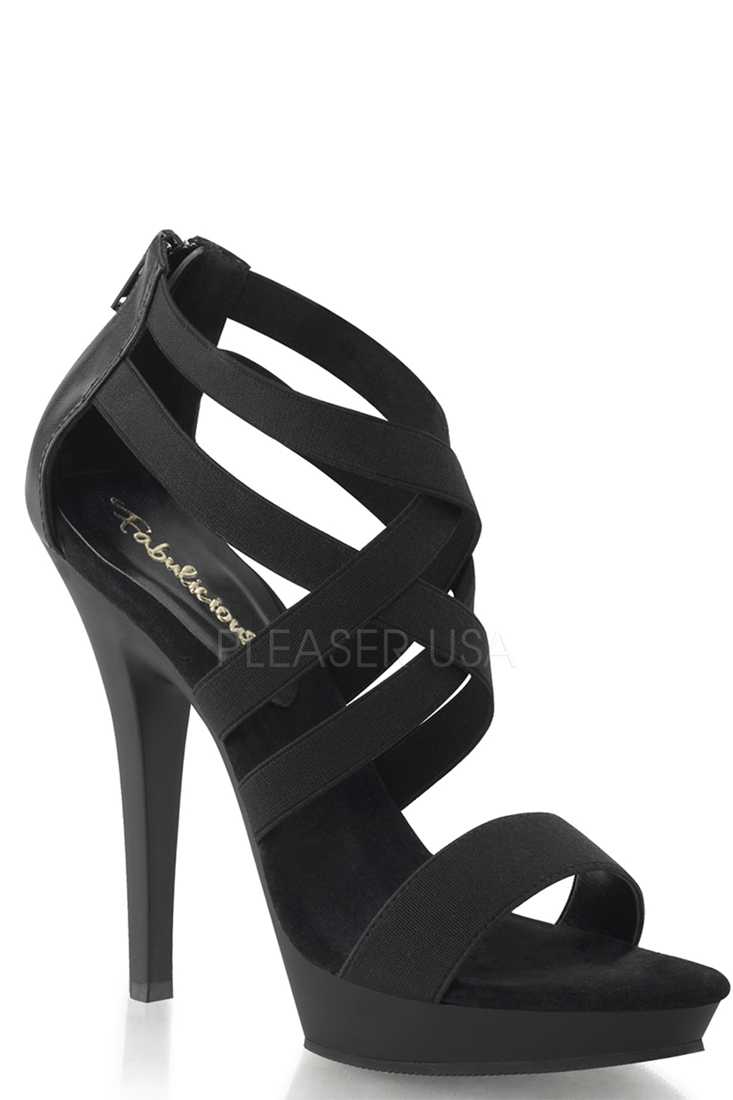 Black Elastic Strappy Peep Toe High Heels Elastic