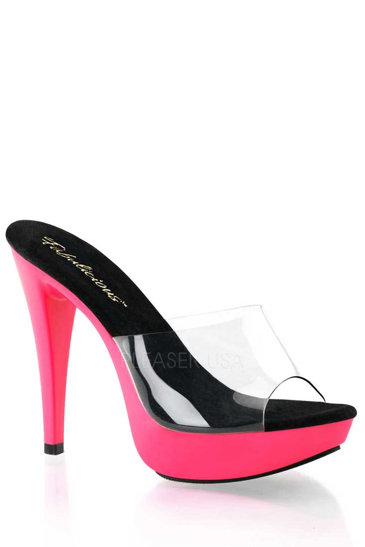 Neon Pink UV Platform High Heels PVC