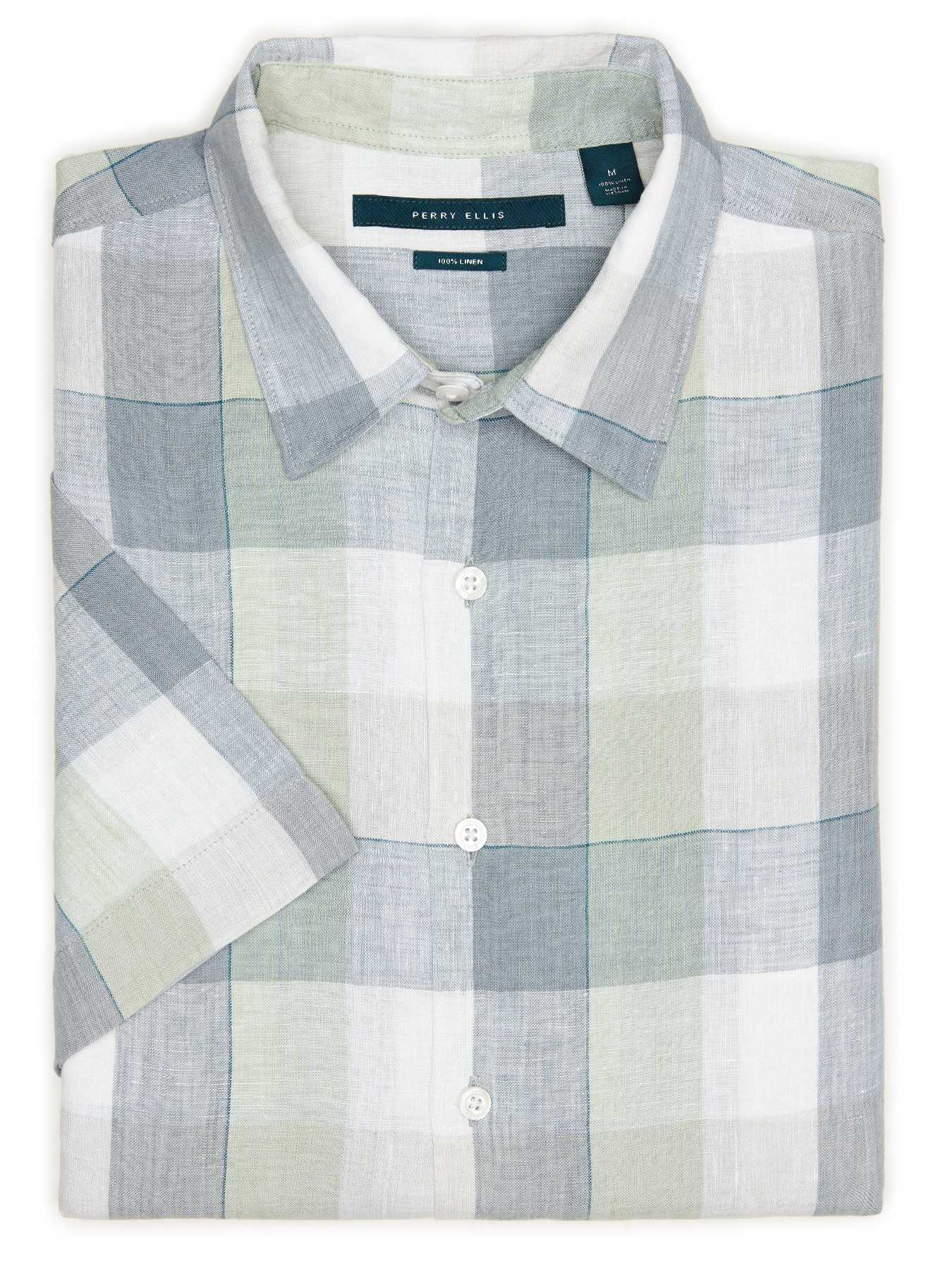 Perry Ellis Big and Tall Short Sleeve Linen Buffalo Check Shirt