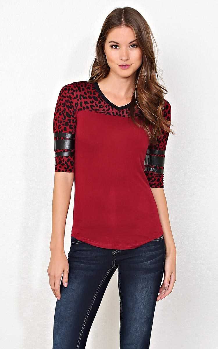 Wild Side Knit Football Raglan - - Red Combo in Size by Styles For Less