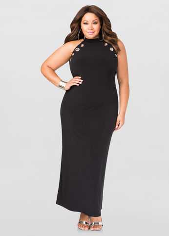 Grommet Mock Neck Maxi Dress