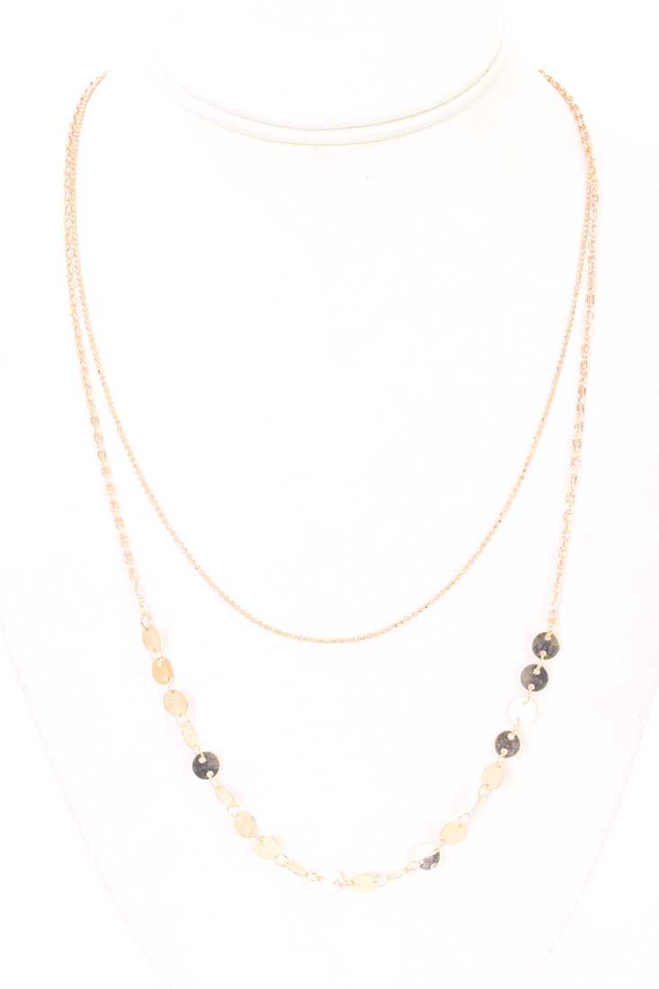 Gold Circle Cut Out Design High Polish Layered Necklace