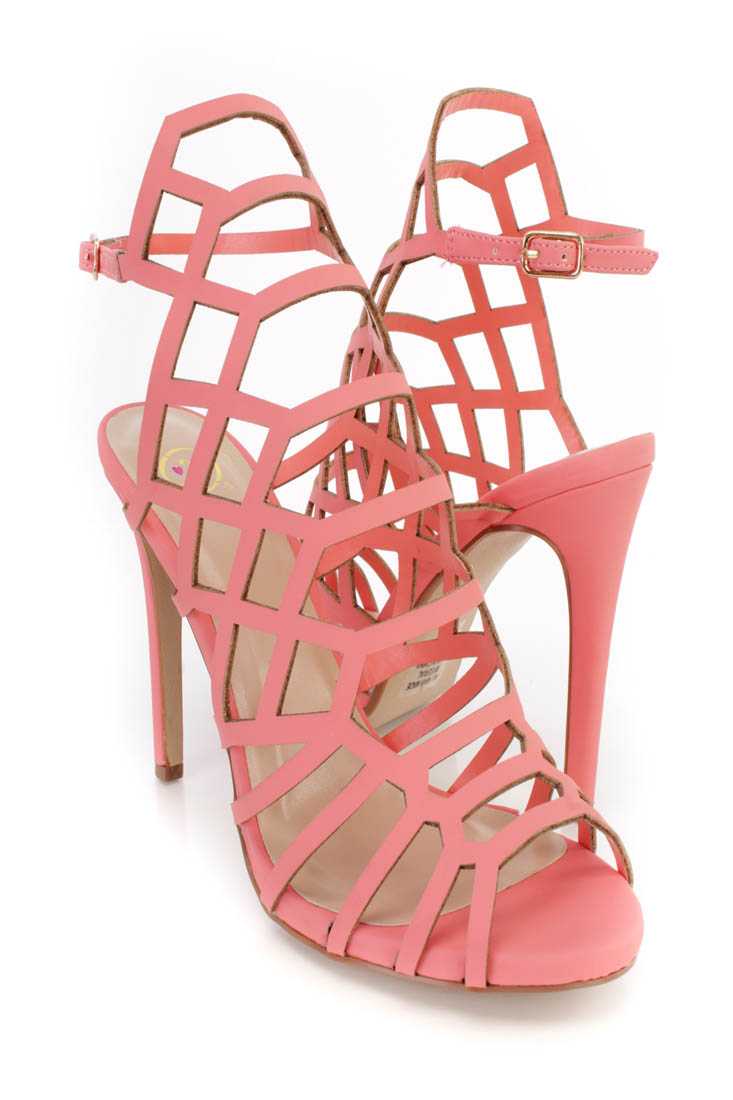 Coral Strappy Single Sole High Heels Faux Leather