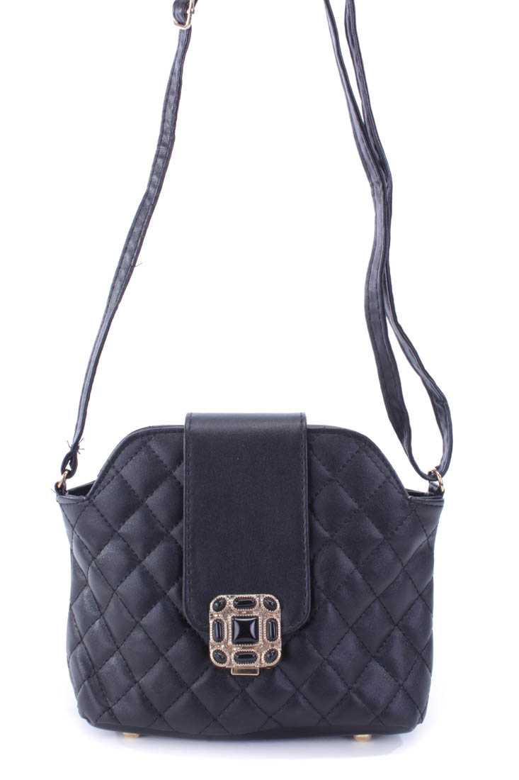 Black Quilted Faux Leather Mini Handbag