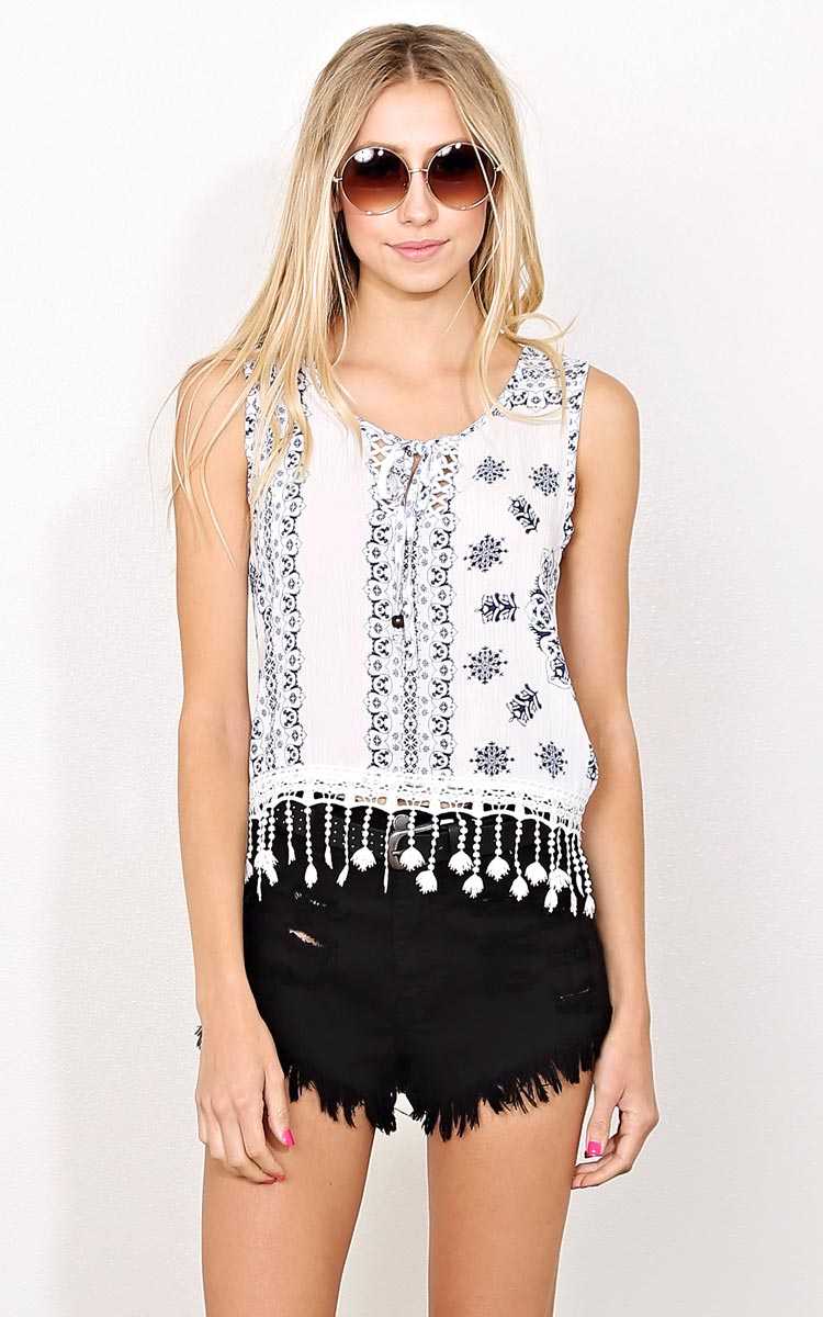 Jody Woven Gauze Tank - - Blue Combo in Size by Styles For Less