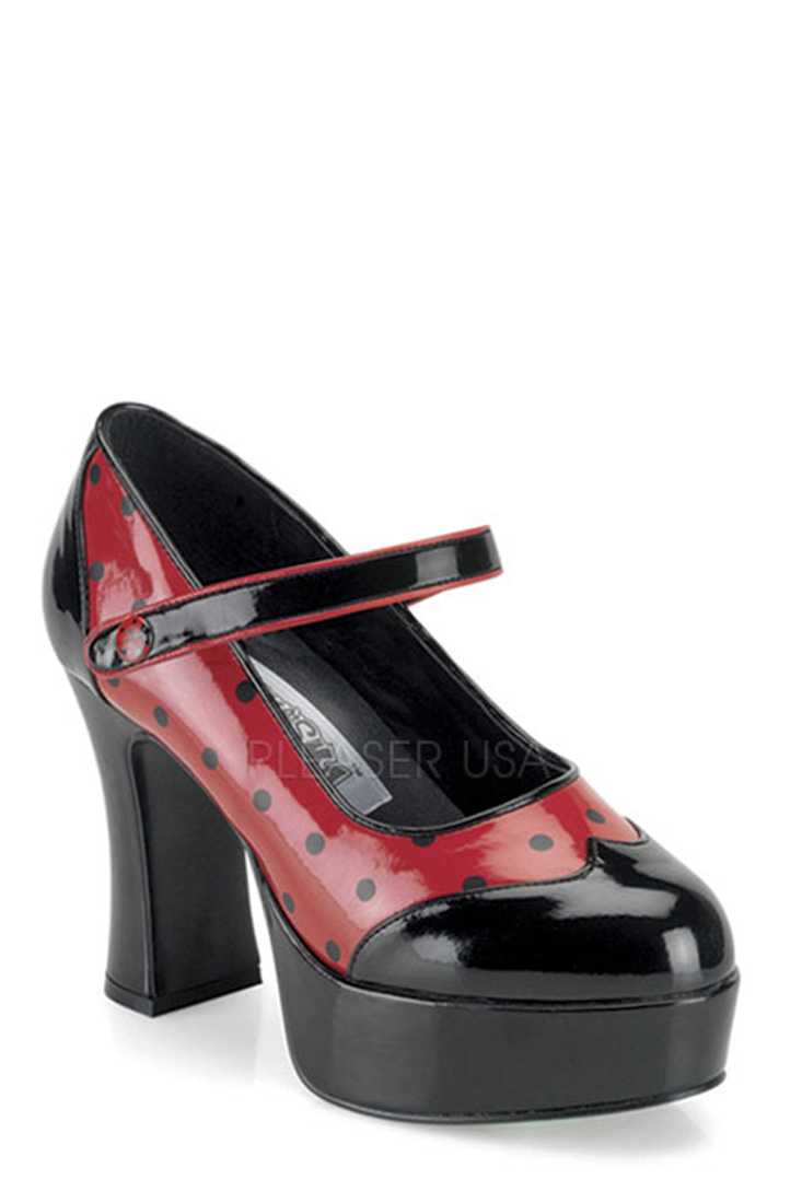 Black Red Two Tone Polka Dot High Heels Patent