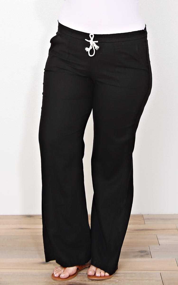 Plus Size Karla Drawstring Linen Pants - Black in Size 1X by Styles For Less