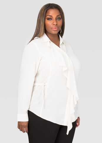 Ruffle Front Buckle Tab Blouse